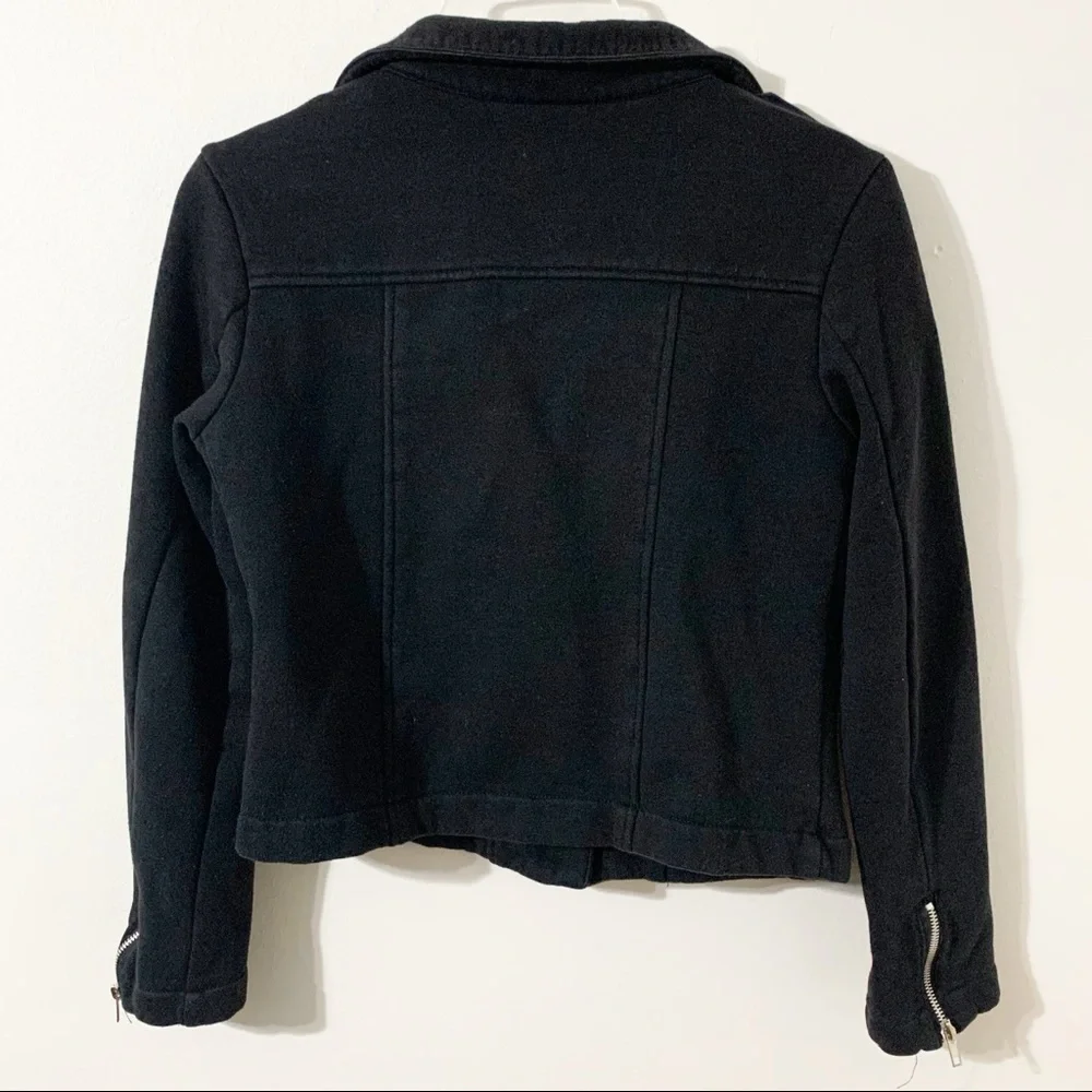 Derek Heart Asymmetrical Zipped Cropped Jersey Knit Moto Style Jacket Black⚫️ ⚪️
